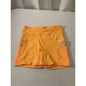 Fabletics Motion 365 Orange Bike Shorts W/Pockets Women Size Large Active Yoga